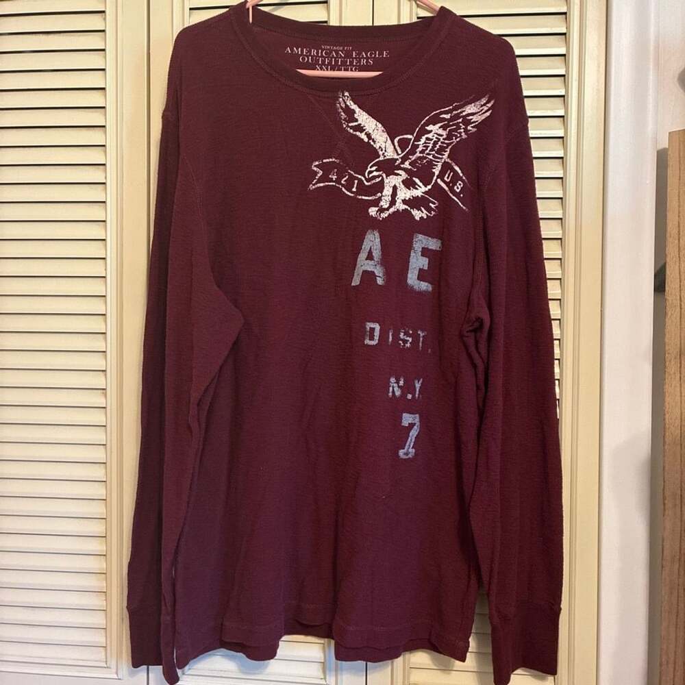 American Eagle Outfitters Long Sleeve Waffle Knit Shirt Size XXL Burgundy